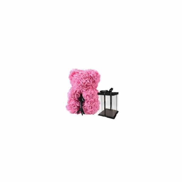 Αρκουδάκι από Τεχνητά Ροζ Τριαντάφυλλα και Φιόγκο 1