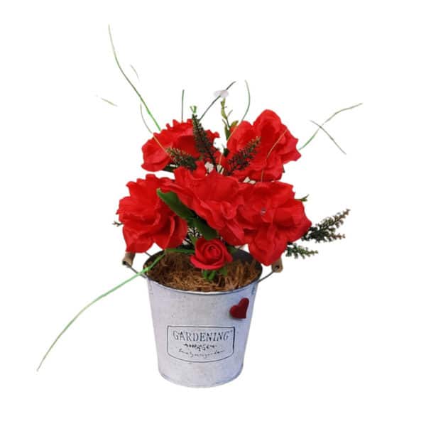 Μεταλλική Γλάστρα με Φωτιζόμενα Κόκκινα Λουλούδια