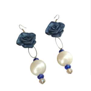 Χειροποίητα Γυναικεία Κρεμαστά Σκουλαρίκια με Τριαντάφυλλα και Πέρλα 1