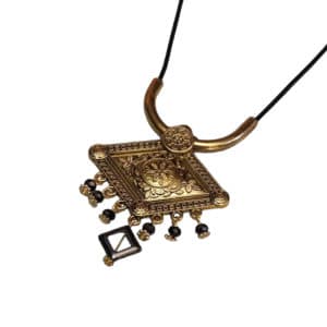 Γυναικείο Boho Κολιέ Ρόμβος σε Δερματάκι Ανθρακί Χάντρες Αιματίτη a 1