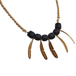 Γυναικείο Επιχρυσωμένο Κολιέ με Μαύρες Χάντρες Λάβα Φτερά a2