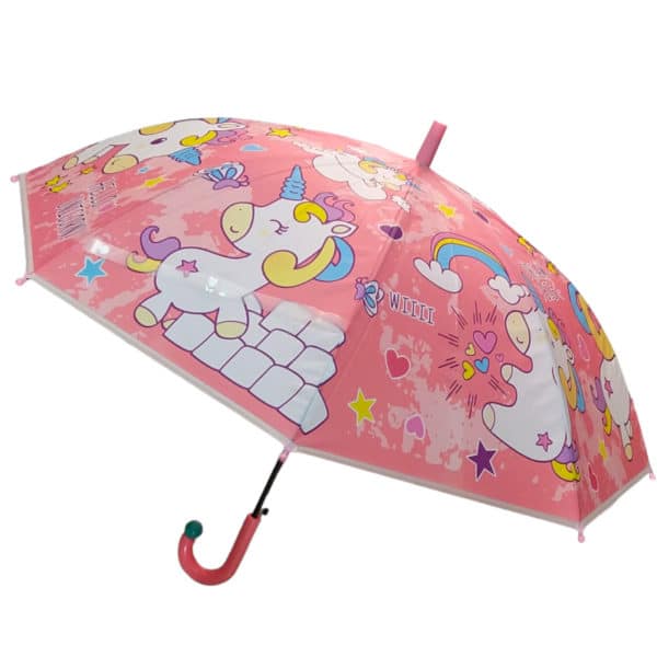 Αντιανεμική Παιδική Ομπρέλα Βροχής Μονόκεροι Ροζ 1