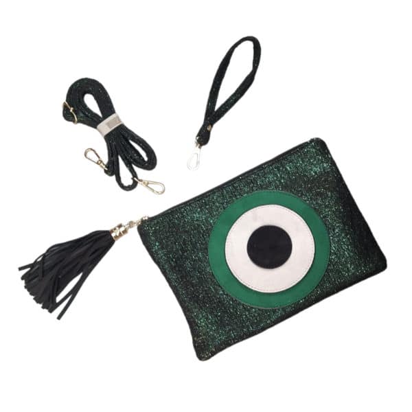Γυναικεία Τσάντα Φάκελος Ιριδίζουσα με Μάτι Μαύρη Πράσινη 3