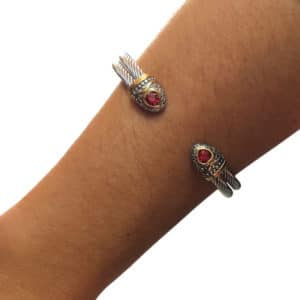 Γυναικείο Ατσάλινο Eπιπλατινωμένο Bραχιόλι Bέργα με Κόκκινα Ζιργκόν 2