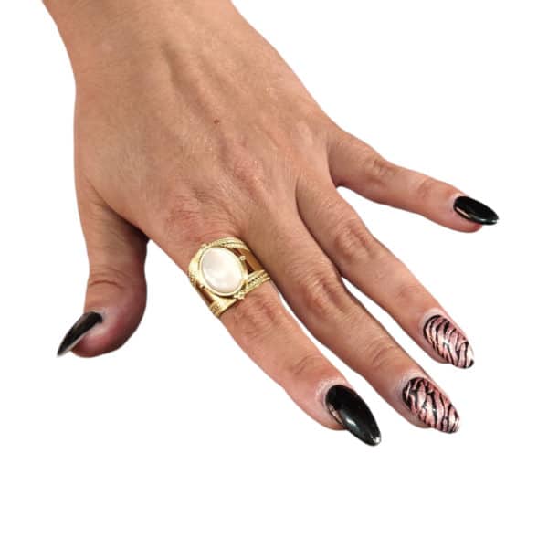 Γυναικείο Ατσάλινο Επιχρυσωμένο Δαχτυλίδι με Ημιπολύτιμη Οβάλ Πέτρα 3