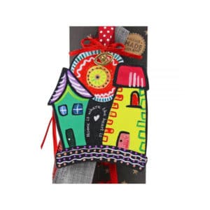 Χειροποίητο Γούρι Ξύλινα Σπίτια Funky Homemade Πράσινο Κίτρινο 1