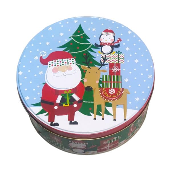 Χριστουγεννιάτικα Μεταλλικά Στρογγυλά Κουτιά Άγιος Βασίλης Παρέα 1 1