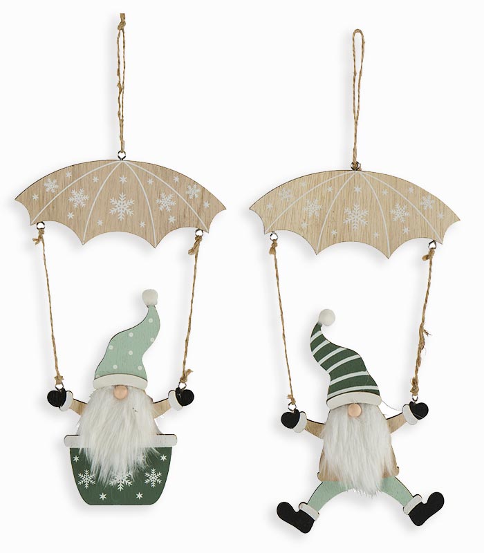 Ξύλινο χριστουγεννιάτικο διακοσμητικό νάνος με αλεξίπτωτο..